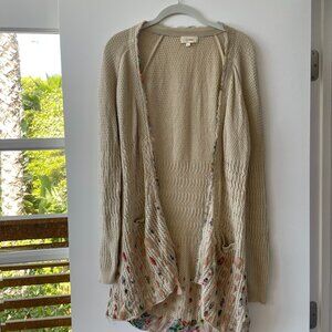 Anthropologie Fiets Voor 2 Silk‎ Ribbon Open-Front Knit Cardigan, Size Small